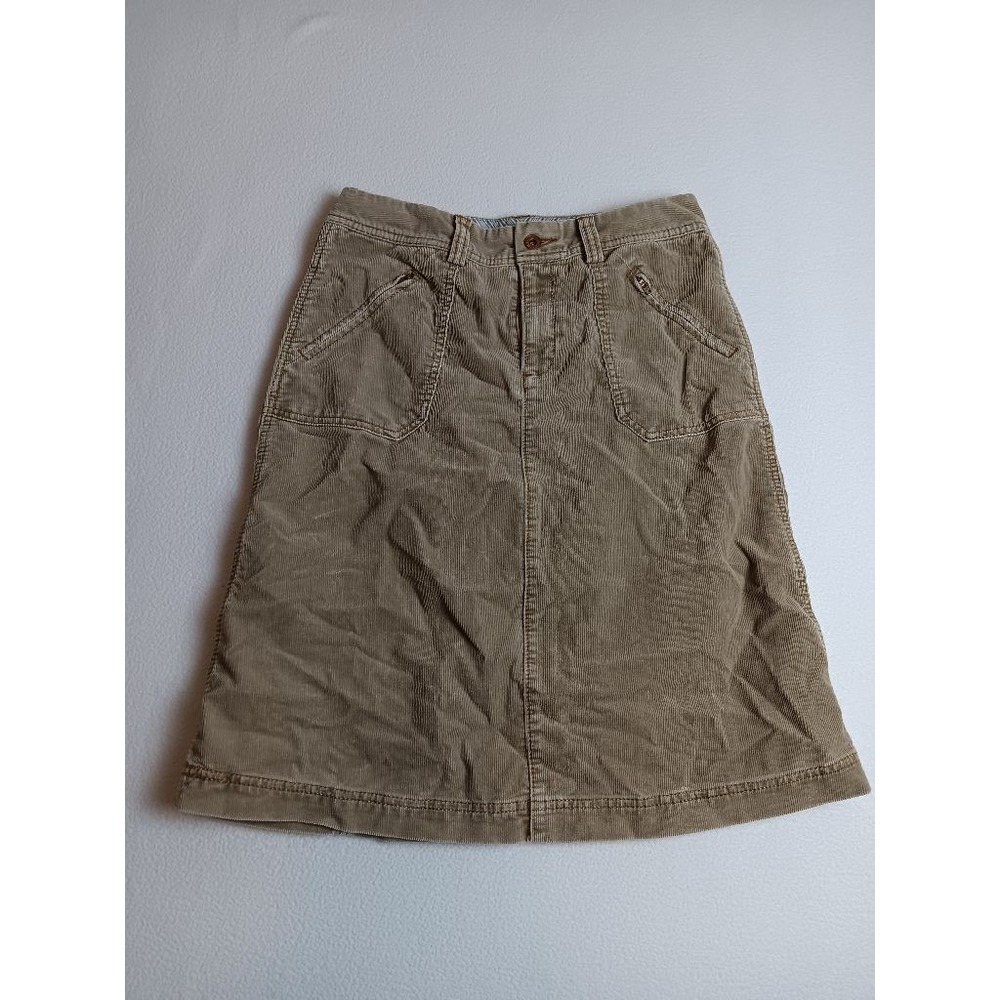 Eddie Bauer Corduroy Skirt Womens Petite 2 Tan Brown A-Line Knee Length Cotton